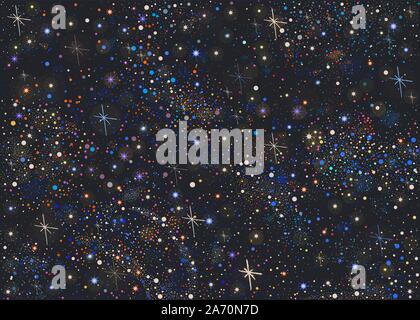 Seamless pattern with cosmos and colorful stars. Cosmic Background for cards, book covers, templates, patterns, etc. Vector Illustration Stock Vector