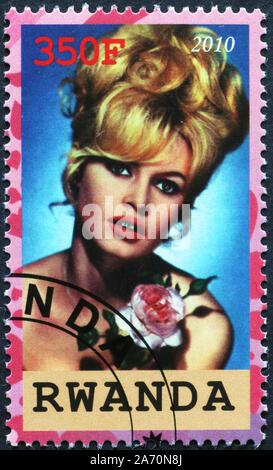 Portrait of Brigitte Bardot on postage stamp Stock Photo