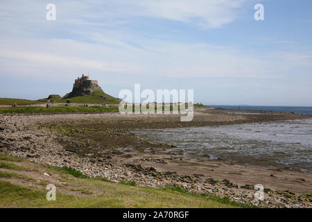 Lindisfarne castle, 16th-century castle located on Holy Island, near Berwick-upon-Tweed, Northumberland, England, much altered by Sir Edwin Lutyens in Stock Photo