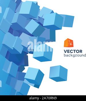Vector 3D explosion background with cubical particles Stock Vector