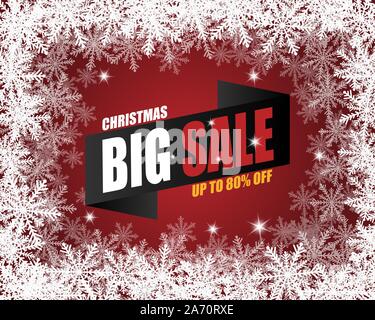 Christmas big sale banner in paper cut style. Vector illustration paper art. Stock Vector