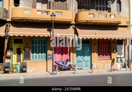 Malia, Crete, Greece. October 2019. A landscape view of properties on the main street in Malia, Crete Stock Photo