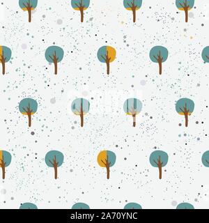 Cute Seamless Pattern With Autumn Trees and Scattered Dots. Modern Color Design. Great for wall art design, wrapping, fabric, textile, pillow or blank Stock Vector