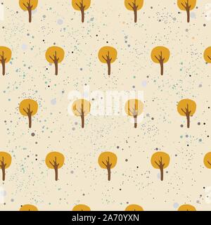 Cute Seamless Pattern With Autumn Trees With Scattered Dots. Vector Illustration Stock Vector