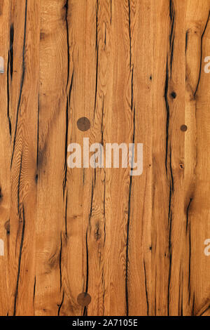 Nice old brown texture and background of very old cracked wood after cleaning, polishing and protective waxing, vertical design for social networks. Stock Photo