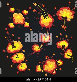 Explosion Boom Bang Cloud set. Cartoon Comic book explosions. Vector illustration Stock Vector