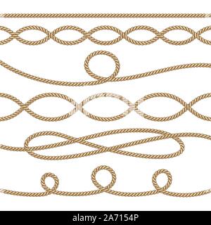 Nautical ropes. Sailing decoration elements. Rope marine vector illustration Stock Vector