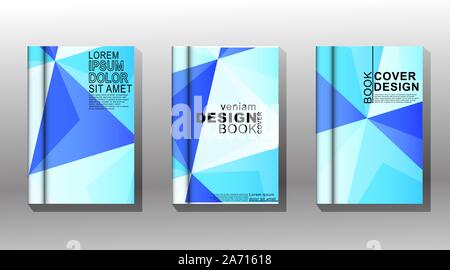 Vector collection of book covers, brochures etc. Abstract background Geometric triangles in white and blue Stock Vector