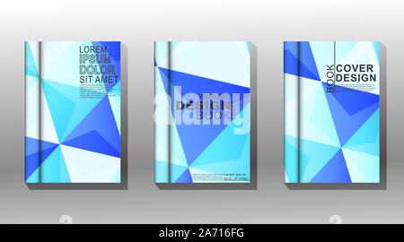 Vector collection of book covers, brochures etc. Abstract background Geometric triangles in white and blue Stock Vector