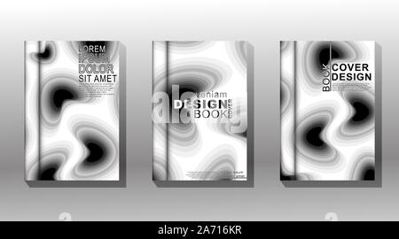 Vector collection of book covers, brochures etc. Liquid wave pattern with white and gray. Overlapping papercut design Stock Vector