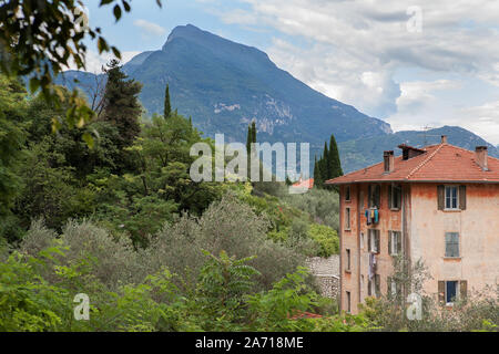 Monte Misone behind Riva del Garda from the path up to the Bastione (Strada Santa Maria Maddalena), Trentino, Italy Stock Photo