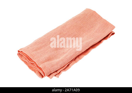 Folded napkin of orange color isolated on a white background. Kitchen textiles Stock Photo