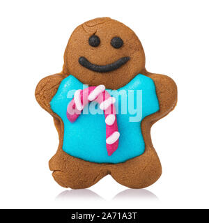 Christmas cookies in the shape of a man. Gingerbread with glaze Isolated on a white background Stock Photo