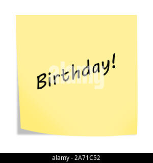 A Birthday reminder post note isolated on white with clipping path Stock Photo