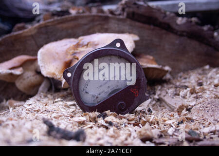 Close up of analog ammeter on the wood background Stock Photo