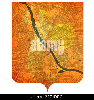 coat of arms over vintage style map of roads in city of Warsaw in Poland Stock Photo