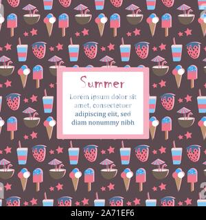 Summer Seamless Pattern with ice cream and fruits. From Summer Collection Vector Illustration Stock Vector
