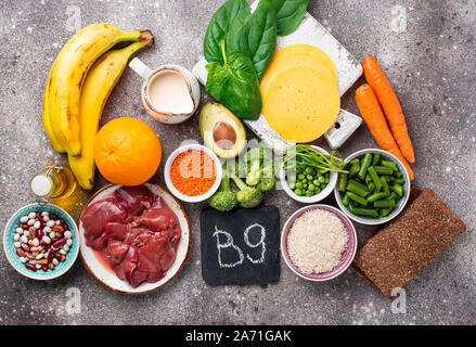 Natural sources of vitamin B9 Stock Photo