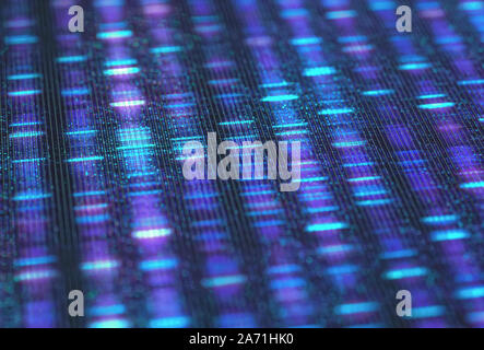 DNA code, Senger sequence in binary digital storage. 3D Illustration of a method of colored DNA sequencing. Stock Photo