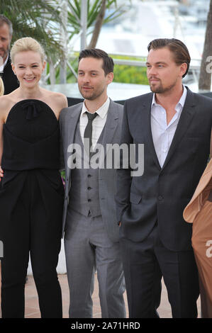 CANNES, FRANCE. May 15, 2013: Leonardo DiCaprio, Carey Mulligan & Tobey Maguire at the photocall for their movie 'The Great Gatsby' at the 66th Festival de Cannes. © 2013 Paul Smith / Featureflash Stock Photo