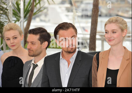 CANNES, FRANCE. May 15, 2013: Leonardo DiCaprio, Carey Mulligan, Tobey Maguire & Elizabeth Debicki at the photocall for their movie 'The Great Gatsby' at the 66th Festival de Cannes. © 2013 Paul Smith / Featureflash Stock Photo