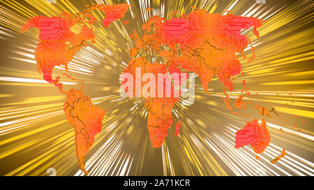 World Map. Circuit board. Technology background. 3d illustration. Stock Photo