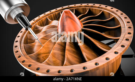 Milling aluminum turbine in five axis CNC machine. Template, mockup, isolated, Stock Photo