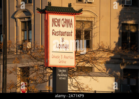 Ashland, Wisconsin - October 19, 2019: Sign for the New China Restaurant and Lounge, offering American and Chinese food Stock Photo