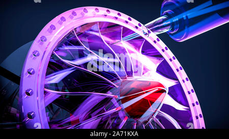 Milling aluminum turbine in five axis CNC machine. Template, mockup Stock Photo