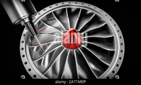 Milling aluminum turbine in five axis CNC machine. Template, mockup Stock Photo