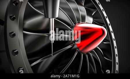 Milling aluminum turbine in five axis CNC machine. Template, mockup Stock Photo
