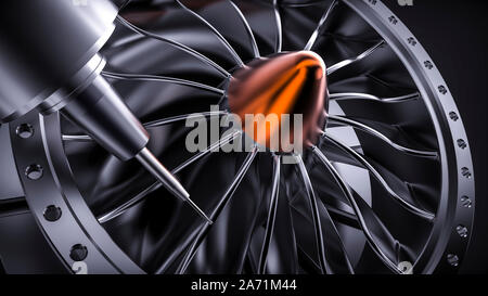 Milling aluminum turbine in five axis CNC machine. Template, mockup Stock Photo