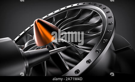 Milling aluminum turbine in five axis CNC machine. Template, mockup Stock Photo