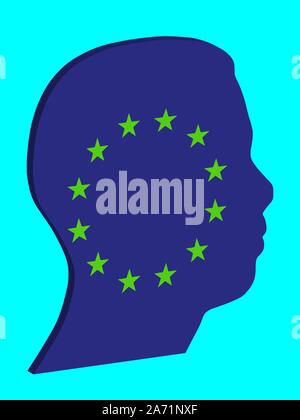 Euro Flag in Man Head Shape 3D Vector illustration eps 10. Stock Vector