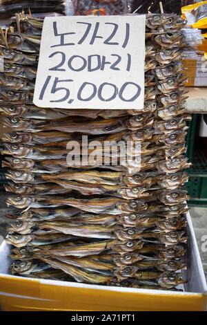 Dried mackerel on the market, Sokcho, Gangwon-do, South Korea Stock Photo