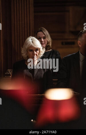 London, UK. 29th Oct, 2019. St Bride's Church, Fleet Street - Picture shows Camilla, Duchess of Cornwall attending a Service of Remembrance Celebration to commemorate and support the journalists, photographers, camera-crew and support staff whose mission it is to bring us the news. Credit: Jeff Gilbert/Alamy Live News Stock Photo