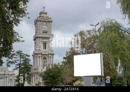 Big white advertising sign close-up. Stock Photo