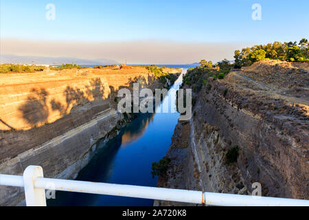 Corinth Canal in Greece. View of the Gulf of Corinth in the morning. Stock Photo