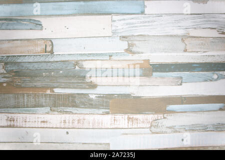 Close-up of a wooden imitation formed by pastel colored slats of light and different shades Stock Photo