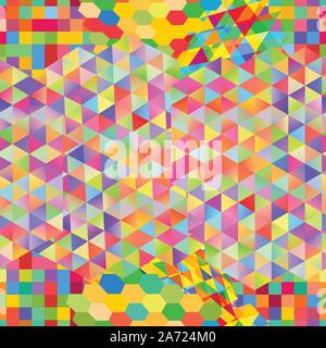 Seamless pattern with gainbow colored glitch styled bright messy shapes Stock Vector