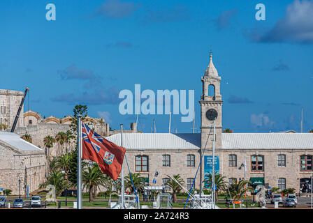 HAMILTON, BERMUDA - July 14, 2017: Hamilton, in Bermuda has a blend of British and American culture. Its Royal Naval Dockyard combines modern attracti Stock Photo