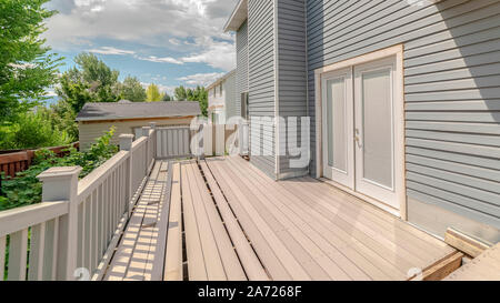 Panorama Under construction deck on modern two storey home Stock Photo