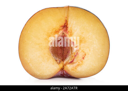 One half of fresh red plum isolated on white background Stock Photo