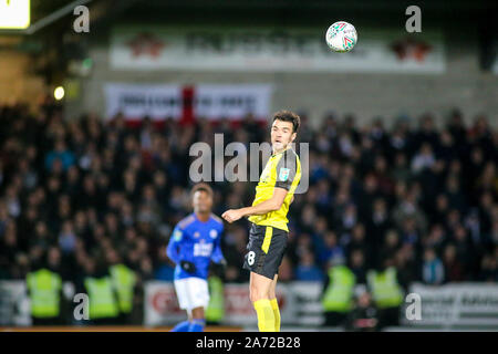 Burton Upon Trent, UK. 29th Oct, 2019. Scott Fraser of Burton Albion (8) heads the ball on during the EFL Carabao Cup round of 16 match between Burton Albion and Leicester City at the Pirelli Stadium, Burton upon Trent, England. Photo by Mick Haynes. Editorial use only, license required for commercial use. No use in betting, games or a single club/league/player publications. Credit: UK Sports Pics Ltd/Alamy Live News Stock Photo