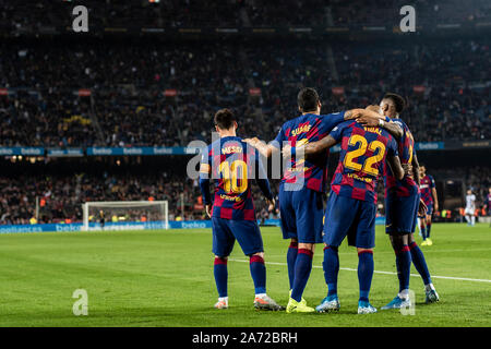 Camp Nou, Barcelona, Catalonia, Spain. 29th Oct, 2019. La Liga Football, Barcelona versus Real Valladolid; FC Barcelona celebrating their 5th goal in Camp Nou Stadium - Editorial Use Credit: Action Plus Sports/Alamy Live News Stock Photo