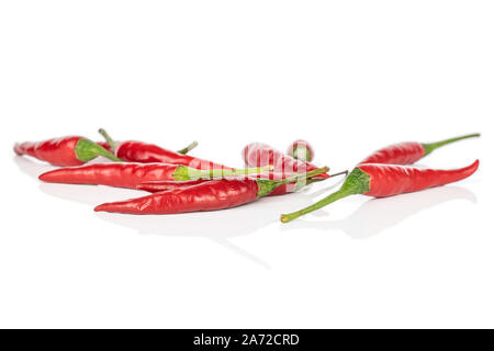 Lot of whole hot red chili isolated on white background Stock Photo