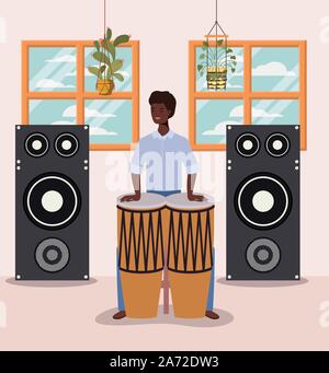 afro man playing timpani character Stock Vector