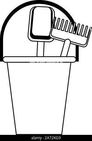 sand bucket with shovel and rake Stock Vector