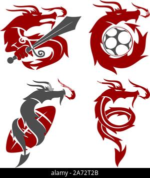 Dragon Logo Design Mascot Template Vector Set Stock Vector