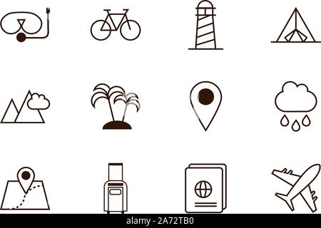 tourism vacations travel related icons set line style vector illustration Stock Vector